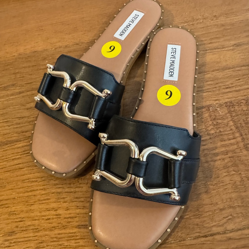Steve Madden Black Slide Sandals size 9 New never worn